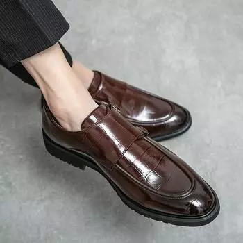Men s large-size pointed leather shoes 2025 spring and autumn men s formal wear business casual leather shoes men s shoes loafers 38 чёрный