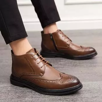 Men s leather boots large size autumn and winter new high-top leather shoes fashionable men s British style retro short boots can be 38