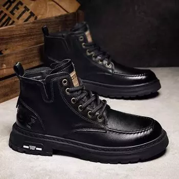 Men s Leather Casual Short Boots Fashionable Outdoor Men s Motorcycle Boots Chelsea Boots 38
