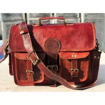 Men s Leather Messenger Bag Shoulder Business Briefcase Laptop 13 x 10 x 4 in