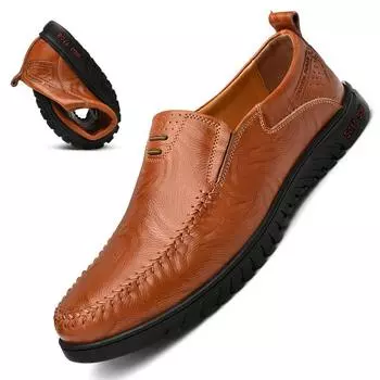 Men s leather shoes casual business leather shoes light lazy pedal Doudou shoes foreign trade middle-aged and elderly father driving shoes 38 жёлтый