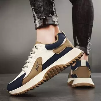 Men s leather thick-soled foot casual shoes, light running, autumn and winter new youth trend contrasting sports men s shoes 39