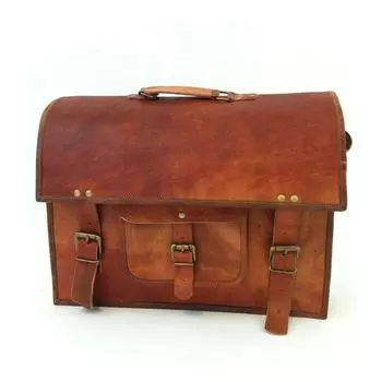 Men s Leather Vintage Brown Satchel Messenger Shoulder Laptop Bag Briefcase 15 x 11 x 4 in