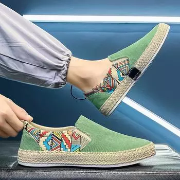 Men s Linen Breathable Casual Flats Shoes Mens Slip on Loafers Fashion Espadrilles Male Fisherman Shoes Driving Mocassins Hombre 39 зелёный