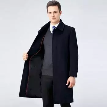 Men s long cotton-padded middle-aged business casual lapel dad jacket middle-aged and elderly cashmere autumn and winter windbreaker 170