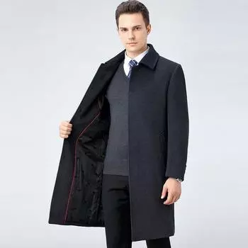Men s long cotton-padded middle-aged business casual lapel dad jacket middle-aged and elderly cashmere autumn and winter windbreaker 170