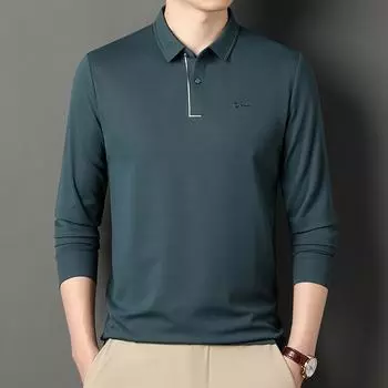Men s Long-sleeved T-shirt Spring and Autumn New Middle-aged Dad Wear Business Casual Loose Lapel Printed POLO Shirt M