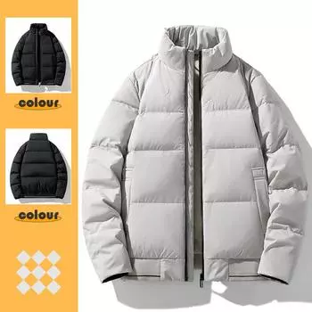 Men s loose down jacket men s new winter stand-up collar solid color thickened warm versatile jacket for cold protection and trendy men M