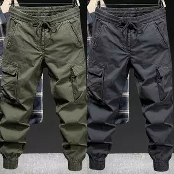 Men s Loose Fit Multi-Pocket Cotton Overalls - Spring Wear-Resistant Trendy Casual Pants XXL чёрный