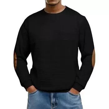 Men s Loose-fitting Casual Waffle-weave Neck Long-sleeved Top XXXL чёрный