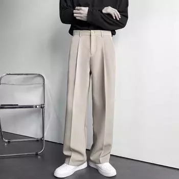 Men s Loose Korean Style Casual White Wide-leg Trousers Floor Pants New Korean Style Draped Straight Suit S