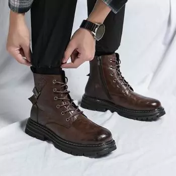Men s Martin Boots Autumn and Winter New Martin Boots Fashion Men s Casual Leather Shoes Trend British Style High Top Leather Boots 38