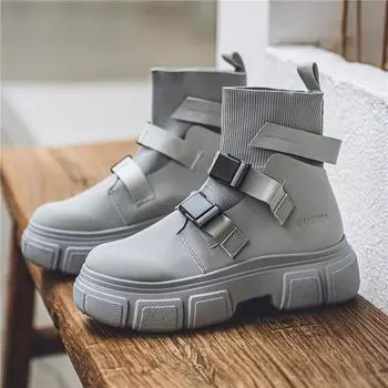Men s Martin boots spring 2025 new fashion British style casual versatile ruffian handsome thick-soled heightening socks trendy boots 39 серый