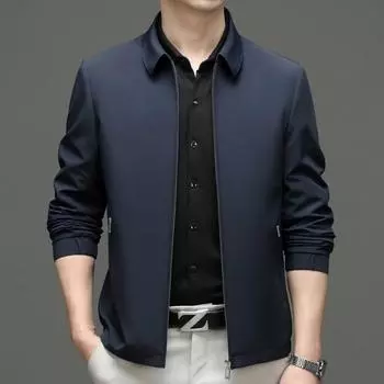 Men s middle-aged mulberry silk jacket spring and autumn new business casual lapel versatile daddy men s thin jacket 170