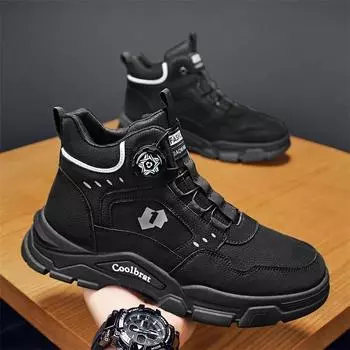 Men s Mountaineering Short Boots Fashion Retro Rotating Button High Top Thick Sole Men Sports Shoes Outdoor Travel Casual Shoes 39 хаки