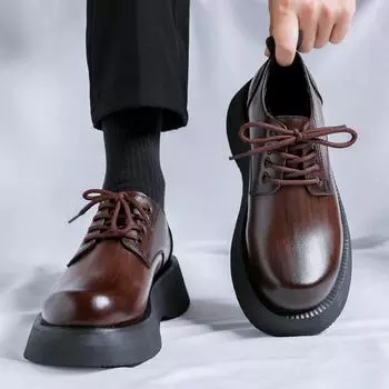 Men s new big head leather shoes light luxury business leisure sports leather men s shoes formal shoes platform men s British 38 чёрный