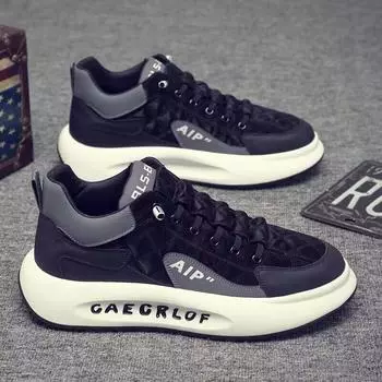 Men s New Breathable Canvas Students with Thick Soled Sports Shoes 40 чёрный