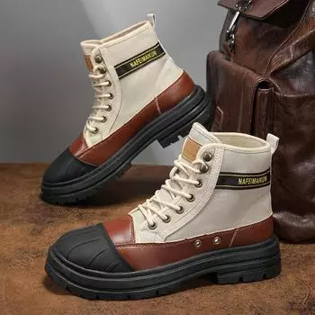 Men s new high-top martin boots, British style workwear, trendy men s shoes, outdoor cargo boots, fashion casual fashion boots 39 хаки