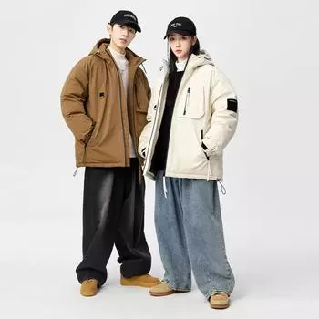 Men s new winter workwear couple down jacket men s plus velvet thickened warm hooded casual 90 down jacket S