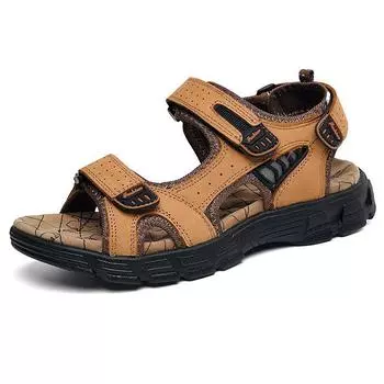 Men s Outdoor Leisure Beach Open-toed Leather Sandals Large Size Independent Station Wading Shoes 38 чёрный