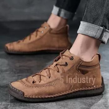 Men’s Outdoor Retro Martin Leather Boots with Plush Lining – Large Size Casual High Tops хаки