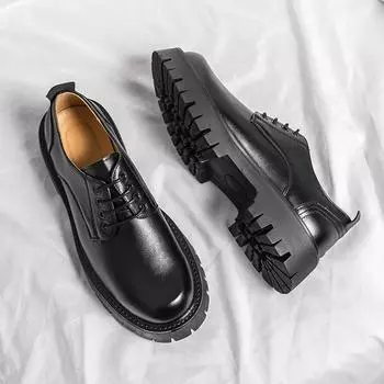 Men s Oxford Shoes Fashion Streetwear Casual Shoes For Men Casual Shoes High Quality Leather Thick Platform Designer Formal Shoe 38 чёрный