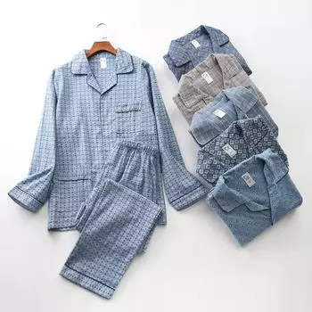 Men s Pajama Set for Autumn and Winter Newest Cotton Brushed Cloth Long-sleeved Cardigan Plus Size Homewear Suit Mens Pajamas M