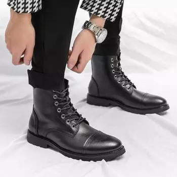 Men s platform casual Martin boots high-top heightening leather boots autumn and winter new trendy retro locomotive men s boots 38