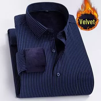 Men s Plus Size Velvet Long-Sleeve Business Casual Shirt 39/L