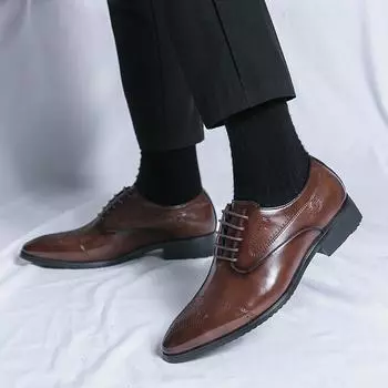 Men s pointed formal leather shoes Classic minimalist gentleman style Outdoor leisure business party Men s wedding shoes 38 чёрный
