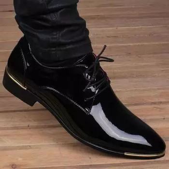 Men s Pointed Leather Shoes Formal Dress Shoe Creative Large Business Wedding Men s Shoes Sapato Social Masculino Patent Leather 38