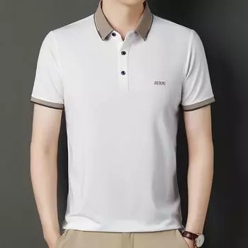 Men s Polo Shirt Short Sleeve Lapel Summer New Letter Embroidery Leisure Collared T-shirt Men M