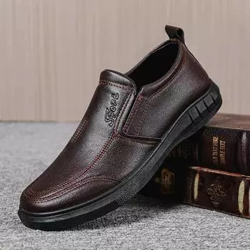 Men s PU Leather Shoes Formal Dress Loafers Large Size Casual Soft Mens Business Comfortable Non-slip Driving Shoes 39 коричневый