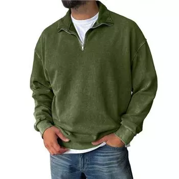 Men s Pullover Mock Neck Cotton Sweatshirt Solid Long Sleeve Top For Fall Winter L