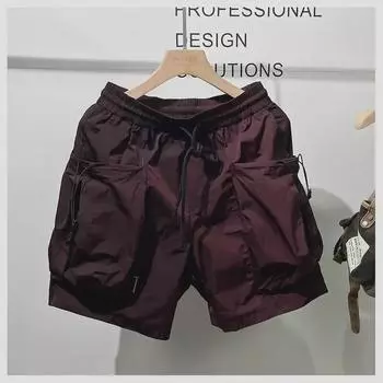 Men s Quick-Drying Casual Loose Multi-Pocket Work Shorts L чёрный