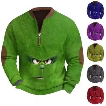 Men s Retro Casual Gradient Printed Sweatshirt L зелёный
