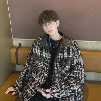 Men s Retro Korean Spring Plaid Woolen Coat - Casual Loose Lapel Jacket XL