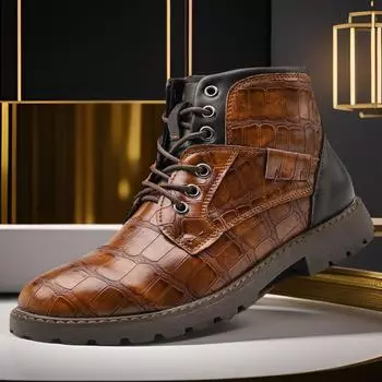 Men s Retro Leather Desert Boots with Side Zipper - Short, Casual, Outdoor Work Footwear for Autumn.
