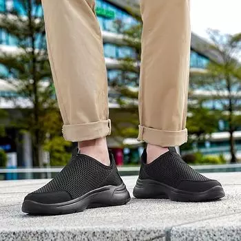 Men s Running Outdoor Breathable 2025 Summer Sports Hot Selling Men s Loafers Platform Mesh Casual Walking Shoes Large Size 39 чёрный