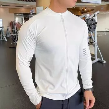 Men s Running Sports Fitness Tops Jacket Cycling Long Sleeve Quick Drying Tights Running Training Suit XXXL белый