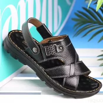 Men s Sandals 2024 Summer New Hot Sale Waterproof Anti-slip Leather Sandals Soft Sole Slippers Breathable Casual Shoes 38 коричневый