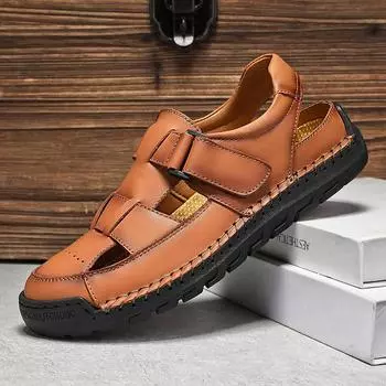 Men s sandals 2025 summer first layer cowhide sandals European and American foreign trade large size sandals men s new models 38 светло-коричневого