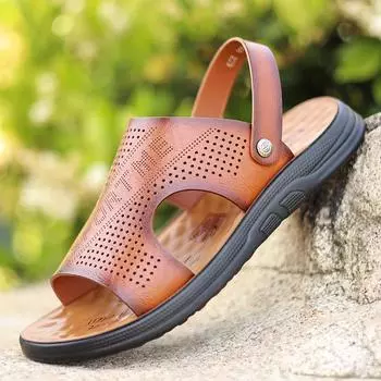 Men s sandals men s summer waterproof and non-slip slippers breathable two wear beach shoes trendy thick-soled sandals wear-resistant 38 чёрный