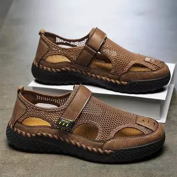 Men s sandals summer mesh breathable hollow non-slip beach bag head slippers men s large size wading hole men s shoes 38 коричневый