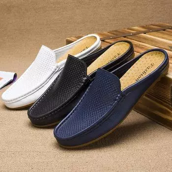 Men s sandals wear half slippers Men s leather summer breathable fashion trendy shoes Baotou casual shoes breathable Shoes 38