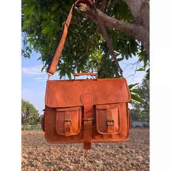 Men s Satchel Handmade Brown Leather Genuine New Laptop Briefcase Bag Shoulder 16 x 12 x 5 in