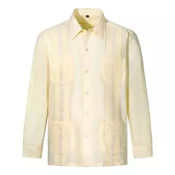 Men s Shirts Long Sleeve Button Up Casual Embroidery Shirt Pockets Shirts XS красный