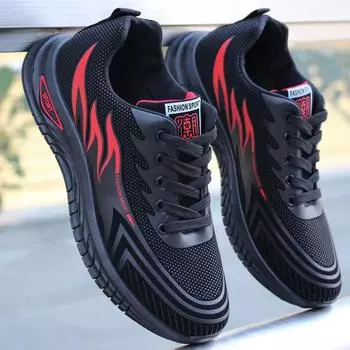 Men s shoes 2024 new flying woven noodles Korean version casual shoes trendy shoes comfortable work shoes men s black sports shoes 39
