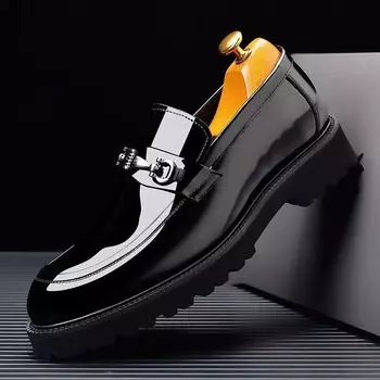 Men s shoes 2024 new spring leather loafers men s business casual leather shoes one pedal lazy Doudou tide shoes 38 чёрный