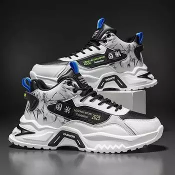 Men s Shoes 2024 New Spring Leather Sports Casual Youth Height Increasing Dad Shoes Factory Customization and Wholesale 40 чёрный